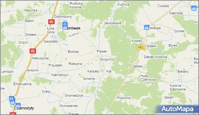 mapa Skrzynno gmina Ostrówek, Skrzynno gmina Ostrówek na mapie Targeo