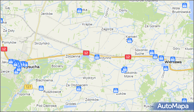 mapa Skrzynno gmina Wieniawa, Skrzynno gmina Wieniawa na mapie Targeo
