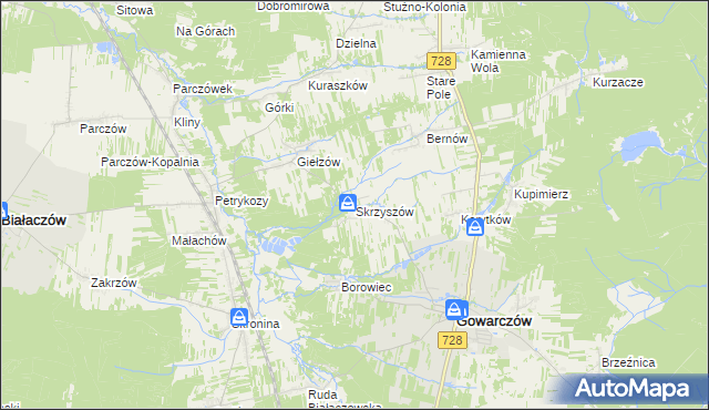 mapa Skrzyszów gmina Gowarczów, Skrzyszów gmina Gowarczów na mapie Targeo