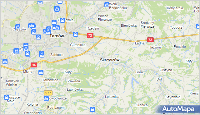 mapa Skrzyszów powiat tarnowski, Skrzyszów powiat tarnowski na mapie Targeo