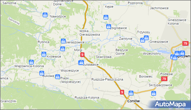 mapa Skwirzowa, Skwirzowa na mapie Targeo