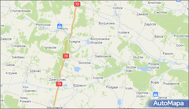 mapa Słabkowice, Słabkowice na mapie Targeo