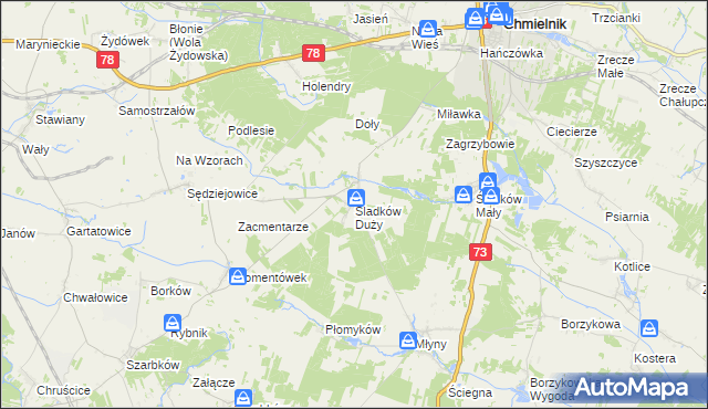 mapa Śladków Duży, Śladków Duży na mapie Targeo