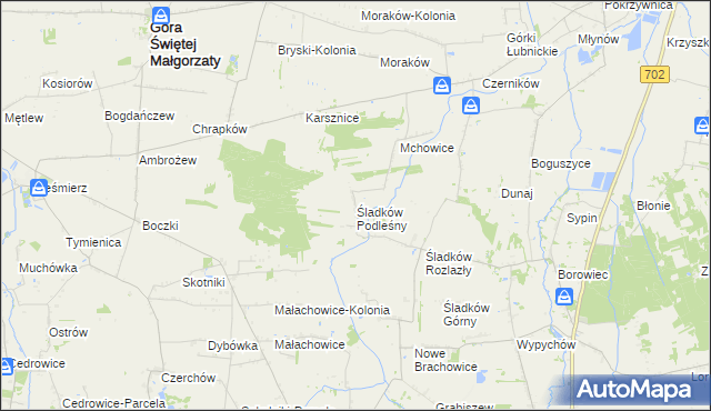 mapa Śladków Podleśny, Śladków Podleśny na mapie Targeo