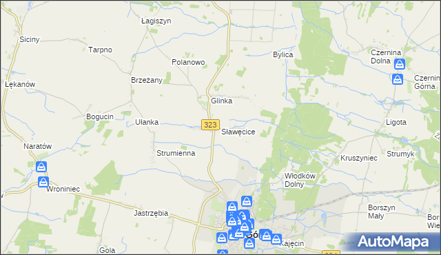 mapa Sławęcice gmina Góra, Sławęcice gmina Góra na mapie Targeo