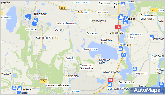 mapa Sławęcinek gmina Ślesin, Sławęcinek gmina Ślesin na mapie Targeo