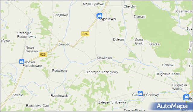 mapa Sławkowo gmina Sypniewo, Sławkowo gmina Sypniewo na mapie Targeo