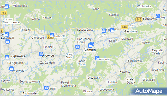 mapa Ślemień, Ślemień na mapie Targeo