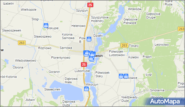 mapa Ślesin powiat koniński, Ślesin powiat koniński na mapie Targeo