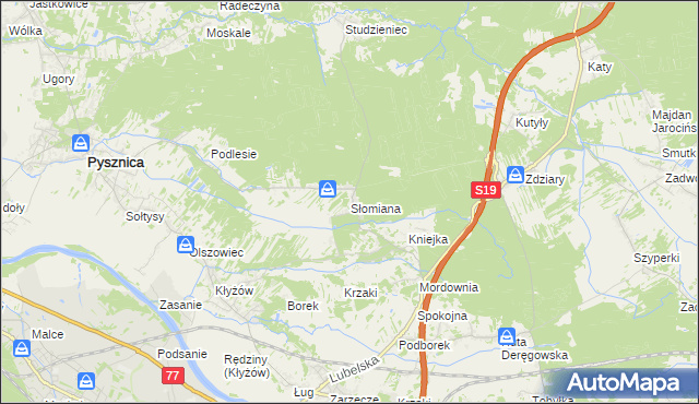 mapa Słomiana gmina Pysznica, Słomiana gmina Pysznica na mapie Targeo