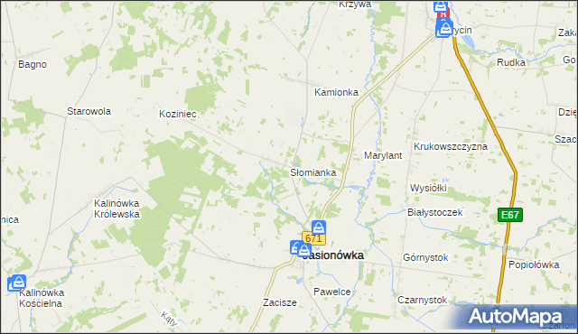 mapa Słomianka gmina Jasionówka, Słomianka gmina Jasionówka na mapie Targeo