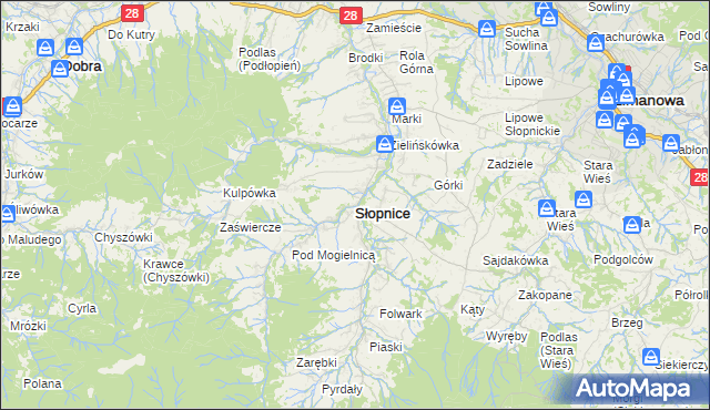 mapa Słopnice, Słopnice na mapie Targeo