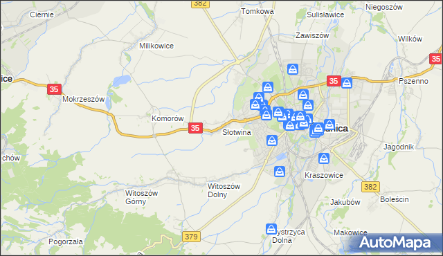 mapa Słotwina gmina Świdnica, Słotwina gmina Świdnica na mapie Targeo