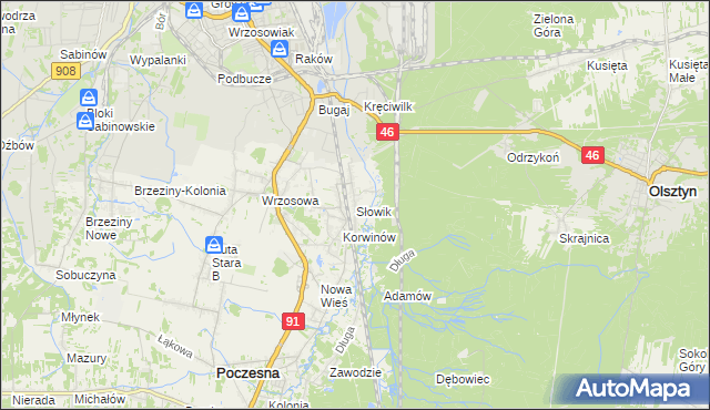 mapa Słowik gmina Poczesna, Słowik gmina Poczesna na mapie Targeo