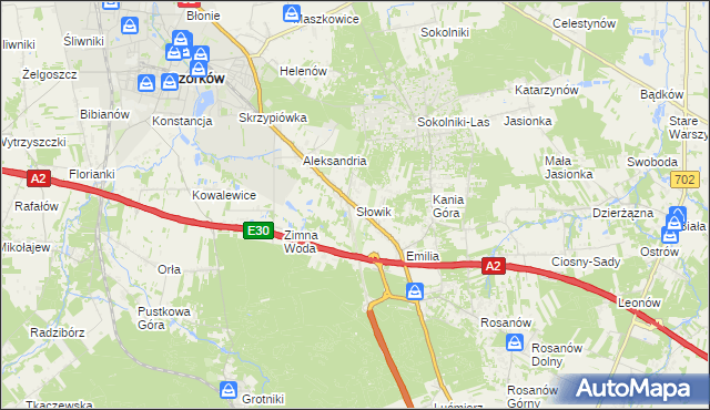 mapa Słowik gmina Zgierz, Słowik gmina Zgierz na mapie Targeo