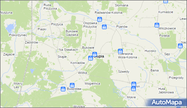 mapa Słupia gmina Słupia Konecka, Słupia gmina Słupia Konecka na mapie Targeo