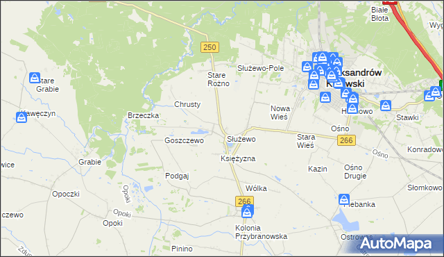 mapa Służewo gmina Aleksandrów Kujawski, Służewo gmina Aleksandrów Kujawski na mapie Targeo