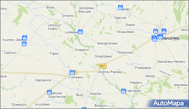 mapa Smardzewo gmina Staroźreby, Smardzewo gmina Staroźreby na mapie Targeo