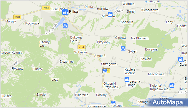 mapa Smoleń gmina Pilica, Smoleń gmina Pilica na mapie Targeo