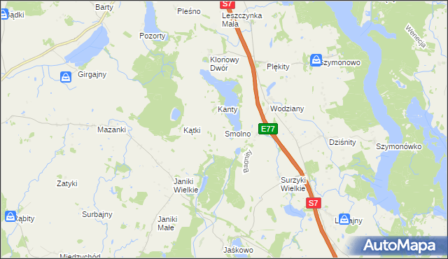 mapa Smolno gmina Małdyty, Smolno gmina Małdyty na mapie Targeo