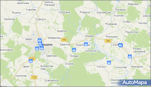 mapa Snochowice, Snochowice na mapie Targeo