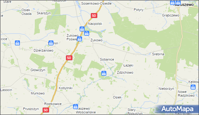 mapa Sobanice, Sobanice na mapie Targeo