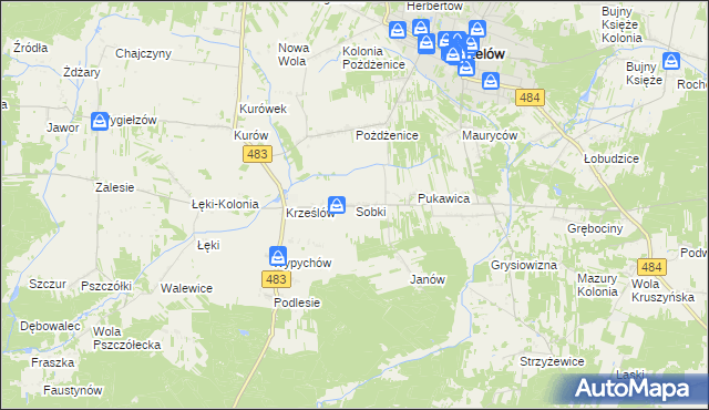 mapa Sobki gmina Zelów, Sobki gmina Zelów na mapie Targeo