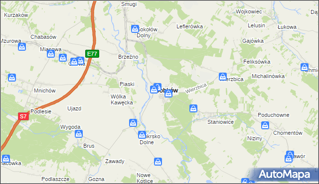 mapa Sobków powiat jędrzejowski, Sobków powiat jędrzejowski na mapie Targeo