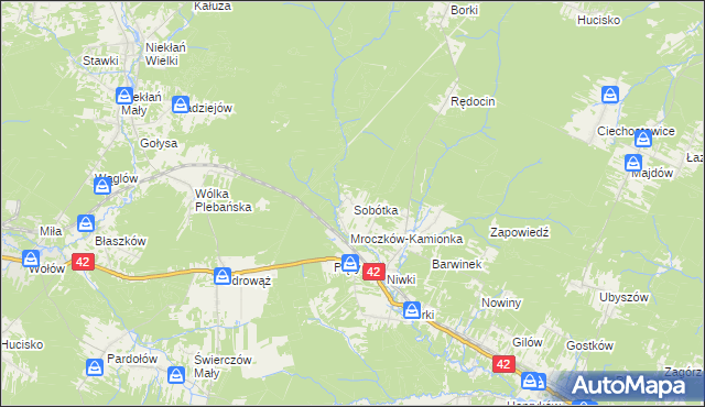 mapa Sobótka gmina Bliżyn, Sobótka gmina Bliżyn na mapie Targeo