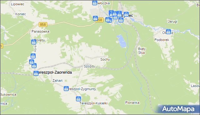 mapa Sochy gmina Zwierzyniec, Sochy gmina Zwierzyniec na mapie Targeo