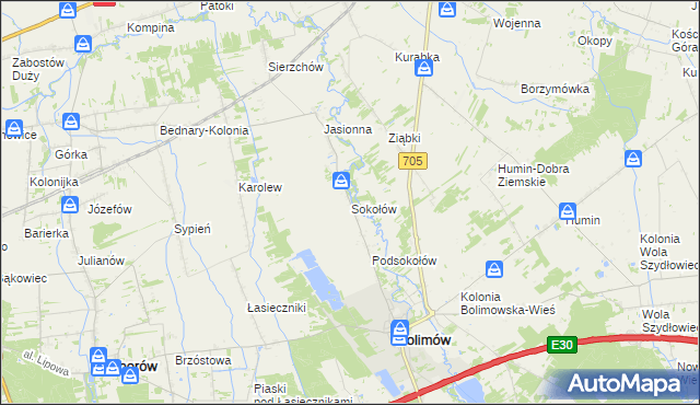 mapa Sokołów gmina Bolimów, Sokołów gmina Bolimów na mapie Targeo