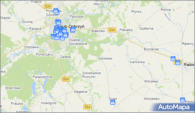 mapa Sokołowo gmina Golub-Dobrzyń, Sokołowo gmina Golub-Dobrzyń na mapie Targeo