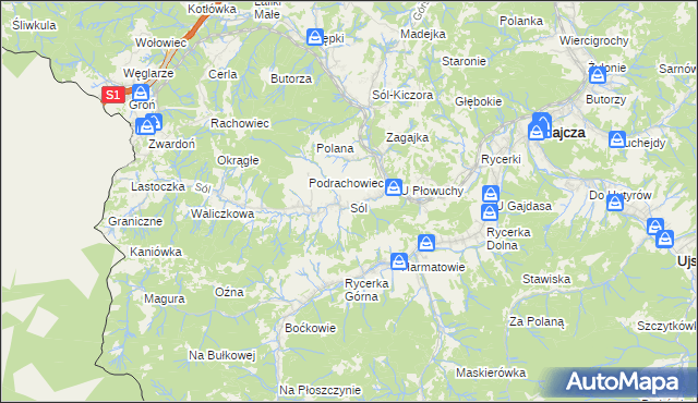 mapa Sól gmina Rajcza, Sól gmina Rajcza na mapie Targeo