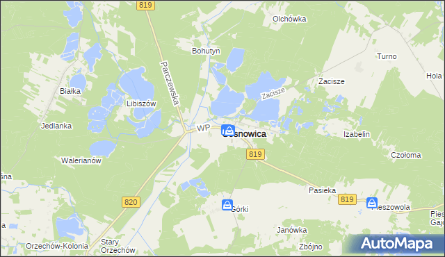 mapa Sosnowica powiat parczewski, Sosnowica powiat parczewski na mapie Targeo