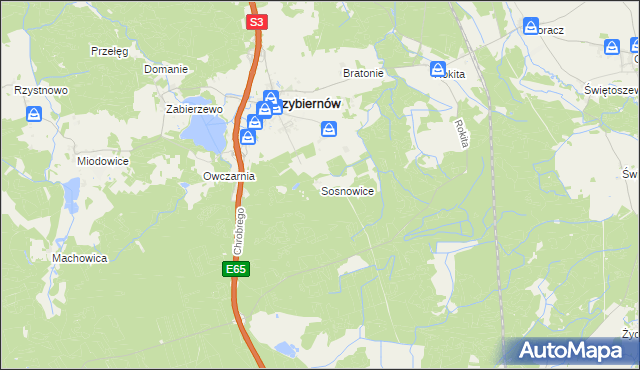 mapa Sosnowice gmina Przybiernów, Sosnowice gmina Przybiernów na mapie Targeo