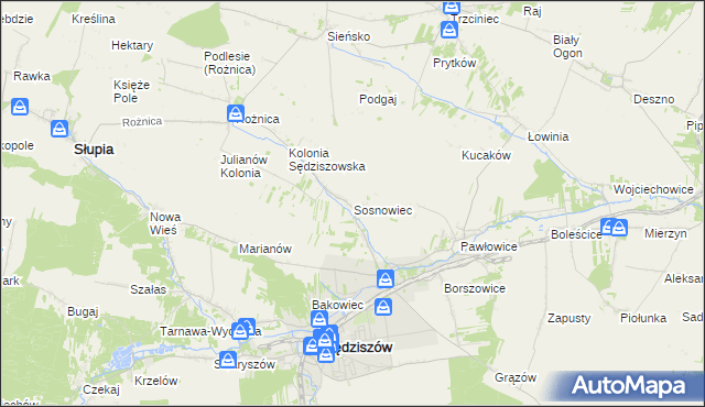 mapa Sosnowiec gmina Sędziszów, Sosnowiec gmina Sędziszów na mapie Targeo