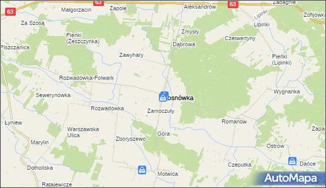 mapa Sosnówka powiat bialski, Sosnówka powiat bialski na mapie Targeo