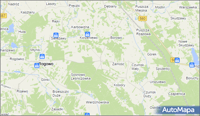mapa Sosnowo gmina Rogowo, Sosnowo gmina Rogowo na mapie Targeo