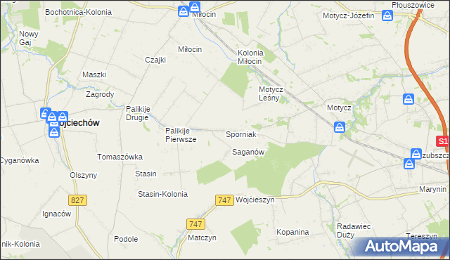 mapa Sporniak gmina Wojciechów, Sporniak gmina Wojciechów na mapie Targeo