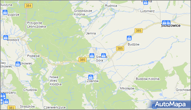 mapa Srebrna Góra gmina Stoszowice, Srebrna Góra gmina Stoszowice na mapie Targeo