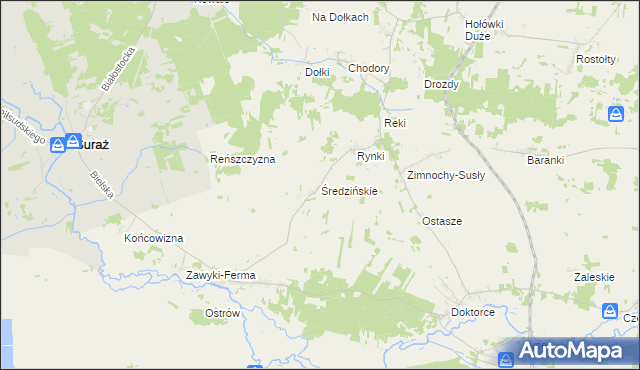 mapa Średzińskie, Średzińskie na mapie Targeo