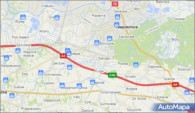 mapa Staniątki, Staniątki na mapie Targeo