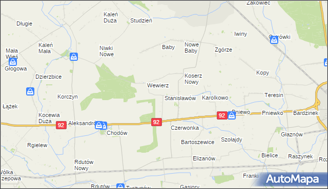 mapa Stanisławów gmina Chodów, Stanisławów gmina Chodów na mapie Targeo