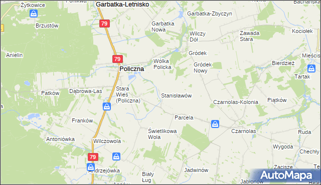 mapa Stanisławów gmina Policzna, Stanisławów gmina Policzna na mapie Targeo