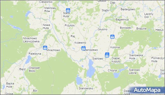 mapa Staniszewo gmina Kartuzy, Staniszewo gmina Kartuzy na mapie Targeo