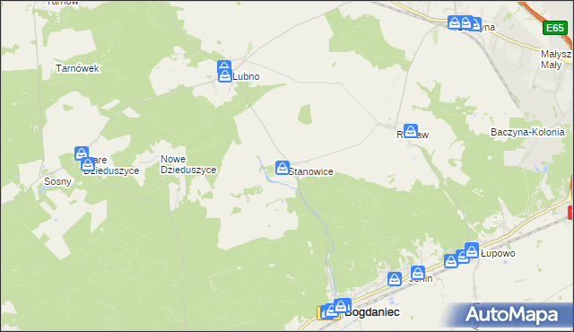 mapa Stanowice gmina Bogdaniec, Stanowice gmina Bogdaniec na mapie Targeo