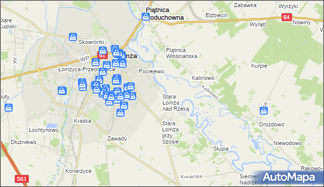 mapa Stara Łomża nad Rzeką, Stara Łomża nad Rzeką na mapie Targeo