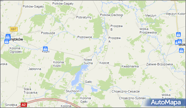 mapa Stara Sucha gmina Grębków, Stara Sucha gmina Grębków na mapie Targeo