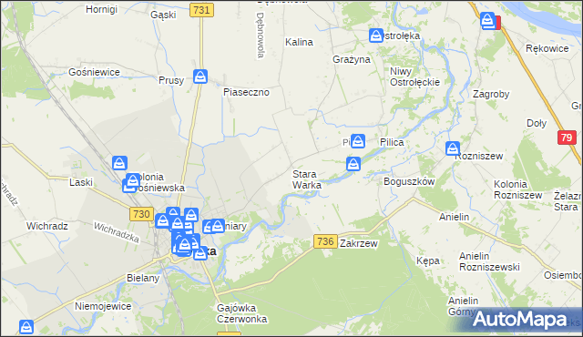 mapa Stara Warka, Stara Warka na mapie Targeo