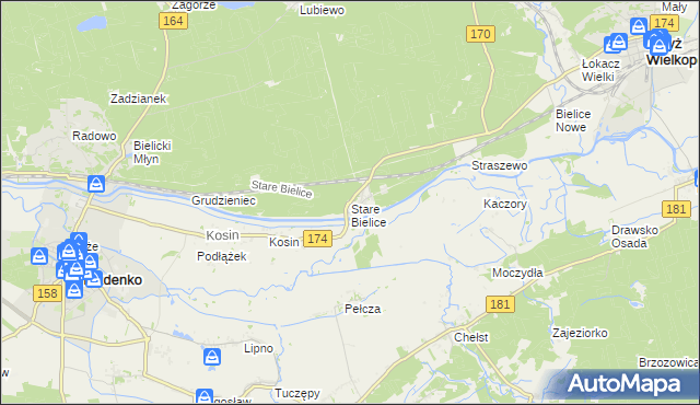 mapa Stare Bielice gmina Drezdenko, Stare Bielice gmina Drezdenko na mapie Targeo